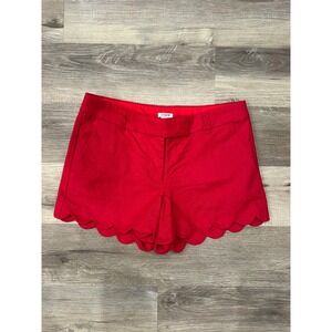 J. Crew Red Scalloped Hem Linen Cotton Shorts Women's Size 6
